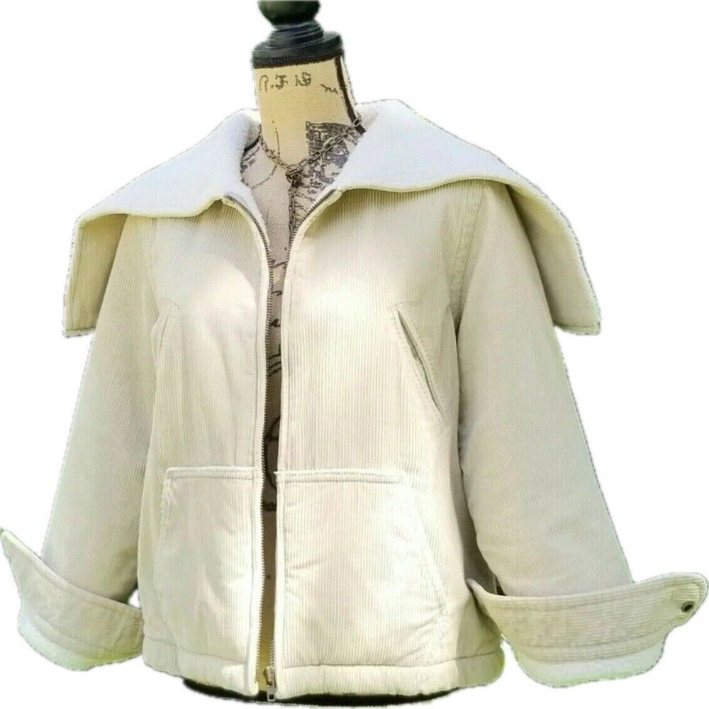 J Crew Sherpa Hooded Corduroy Coat Jacket Size Petite M Beige Tan Full Zip Warm